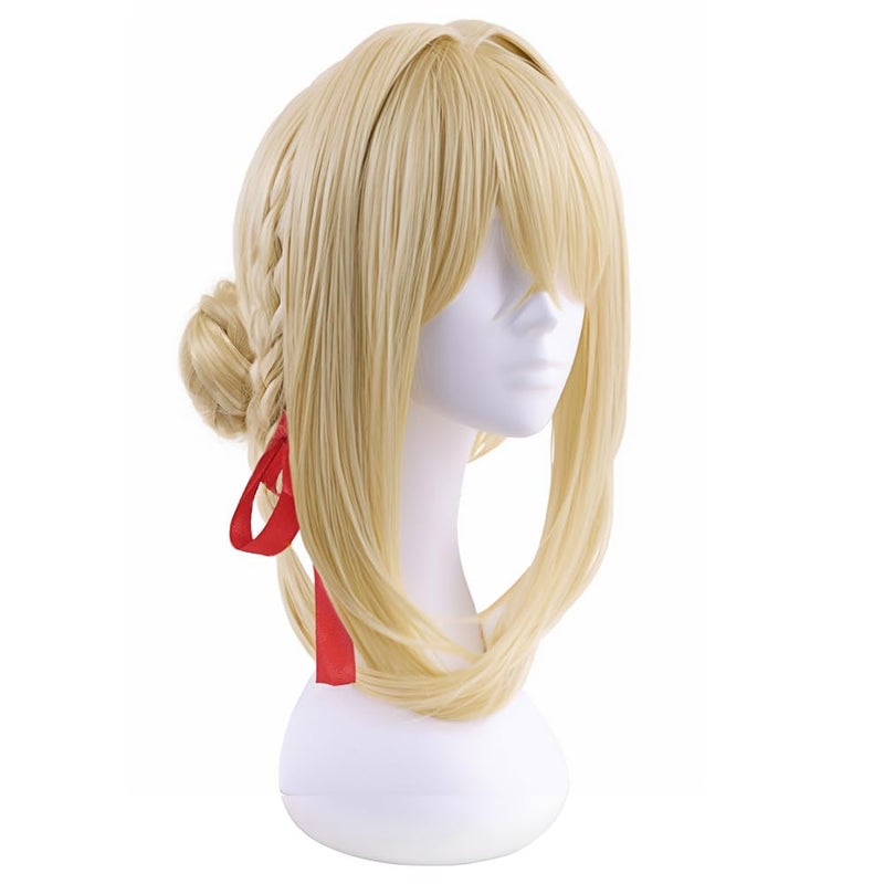 C-ZOFEK Women's Role Cosplay Wig Braid Buns Golden Costume Hair (Golden) - Image 3